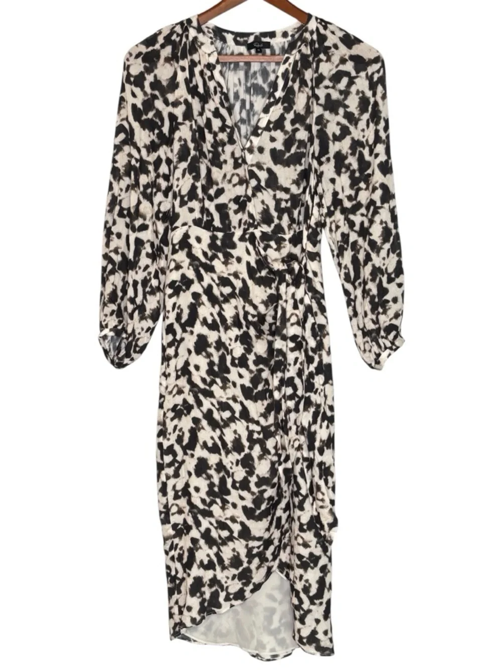 Rails Tyra Blurred Cheetah Faux Wrap Midi Dress • Size XS • MSRP $268